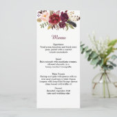 Marsala Red White Roses Boho Feathers Menu (Staand voorkant)