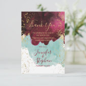 Marsala Rode Blauwgroen Waterverf Gold Splash Dank Bedankkaart (Staand voorkant)