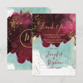 Marsala Rode Blauwgroen Waterverf Gold Splash Dank Bedankkaart (Voorkant / Achterkant)