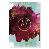 Marsala Rode Blauwgroen Waterverf Gouden Tafelnumm Kaart (Achterkant)