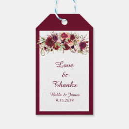 Marsala Rode Bloemen Bruiloft Favor Cadeau Labels Cadeaulabel