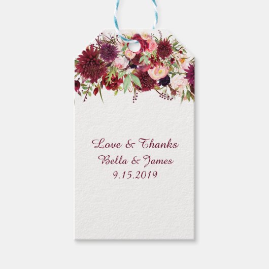 Marsala Rode Bloemen Bruiloft Favor Cadeau Labels Cadeaulabel (Voorkant)