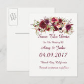 Marsala Rode Bloemen Bruiloft Save the Date Briefk Aankondigingskaart (Voorkant / Achterkant)