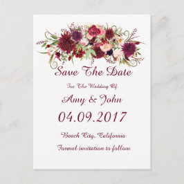 Marsala Rode Bloemen Bruiloft Save the Date Briefk Aankondigingskaart