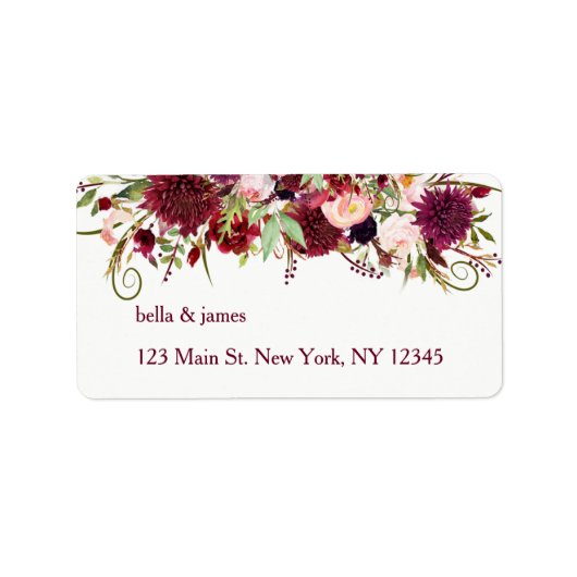 Marsala Rode Bourgondische Bloemen Adresetiketten Etiket (Voorkant)