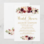 Marsala Rode Herfst Gouden Bruidsdouche Uitnodigin Kaart (Voorkant / Achterkant)