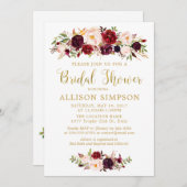 Marsala Rode Herfst Gouden BruidsShower Uitnodigin Kaart (Voorkant / Achterkant)