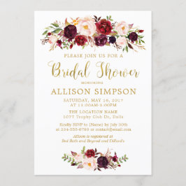 Marsala Rode Herfst Gouden BruidsShower Uitnodigin Kaart