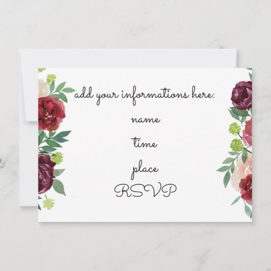 Marsala Rode waterverf Bloemen Muziek recital Kaart (Achterkant)