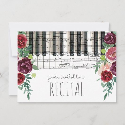 Marsala Rode waterverf Bloemen Muziek recital Kaart (Voorkant)