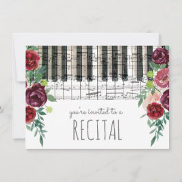 Marsala Rode waterverf Bloemen Muziek recital Kaart