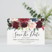 Marsala Rode Wijn Burgundy Bloemen Bruiloft Save The Date (Staand voorkant)