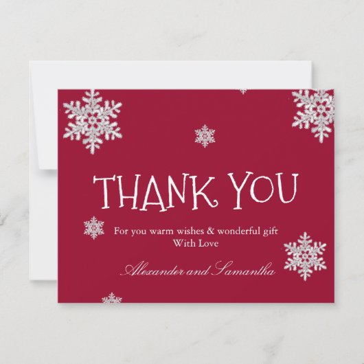 Marsala rode Winter Snowflake Dank U Kaart (Voorkant)