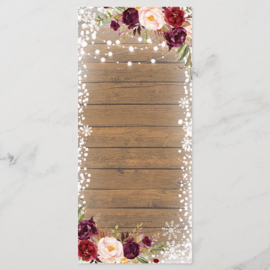 Marsala Romantische Rustieke Winter Bruiloft Menu (Achterkant)