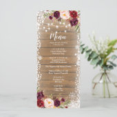 Marsala Romantische Rustieke Winter Bruiloft Menu (Staand voorkant)