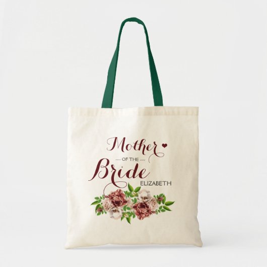 Marsala Rood Bloemendesign Moeder van de Bruid Tote Bag (Voorkant)