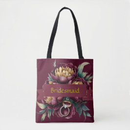 Marsala Rood en Goud Pioen Bruidsmeisje Cadeau Ges Tote Bag