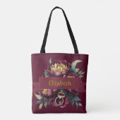 Marsala Rood en Goud Pioen Bruidsmeisje Cadeau Ges Tote Bag (Achterkant)