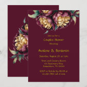 Marsala rood en goud pioenroos paren douche kaart (Voorkant / Achterkant)