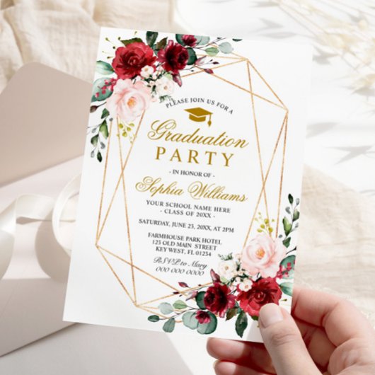 Marsala Roos Afstudeerfeest Girly Floral Kaart