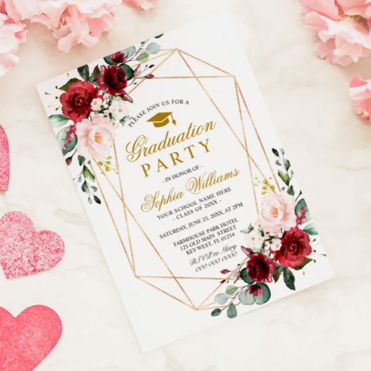 Marsala Roos Afstudeerfeest Girly Floral Kaart