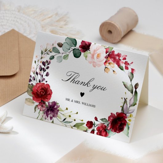 Marsala Roos Floral Bedankkaart