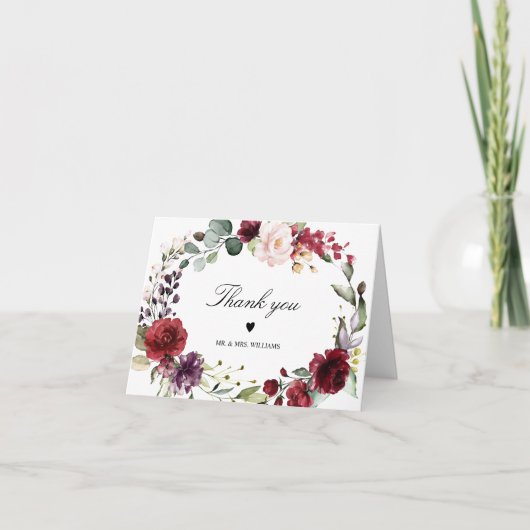 Marsala Roos Floral Bedankkaart (Voorkant)