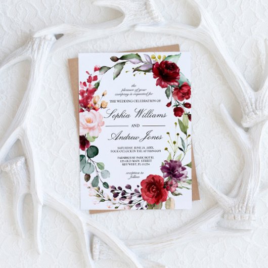 Marsala Roos Floral Wedding Kaart