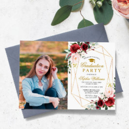 Marsala Roos Foto Afstudeerfeest Girly Floral Kaart