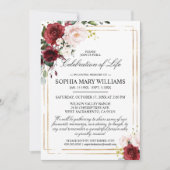 Marsala Roos & Gold Funeral Celebration of Life Kaart (Voorkant)