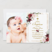 Marsala Roos & Gold Lijst Fotomeisje Baptisme Kaart (Voorkant)