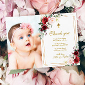 Marsala Roos & Gold Photo Baptisme Hartelijk dank Kaart