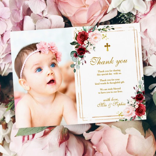 Marsala Roos & Gold Photo Baptisme Hartelijk dank Kaart