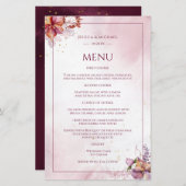 Marsala Roos Gold Waterverf Elegant Wedding Menu (Voorkant / Achterkant)