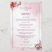 Marsala Roos Gold Waterverf Elegant Wedding Menu (Voorkant)
