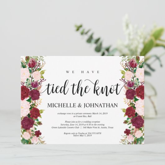 Marsala roze bloem, we trouwden in stilte kaart (Staand voorkant)