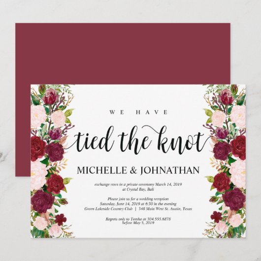 Marsala roze bloem, we trouwden in stilte kaart (Voorkant / Achterkant)