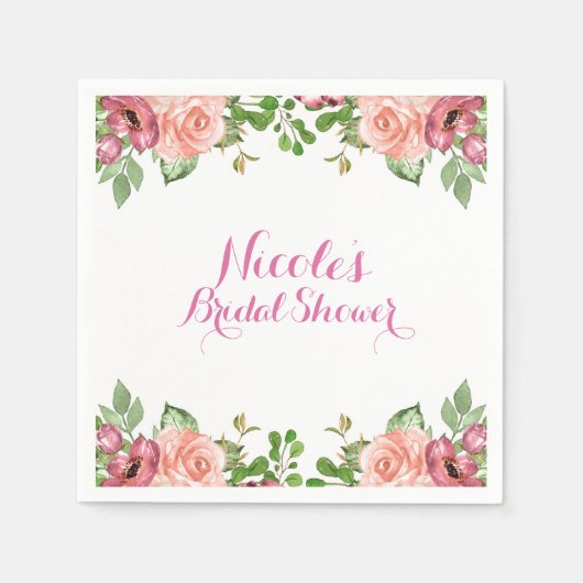 Marsala Roze Bloemen Bloemig Bruiloft Elegant Servetten (Voorkant)