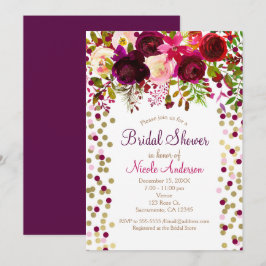 Marsala Roze Bloemen Bloemig Bruiloftsfeest Elegan Kaart