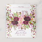 Marsala Roze Bloemen Goud Bourgogne Tafel Zitplaat Plaatskaartje (Buitenkant ongevouwen)