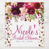 Marsala Roze Bloemen Goud Bourgondië Bold Bruiloft Wijn Etiket (Enkel label)