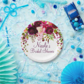 Marsala Roze Bloemen Goud Bourgondië Vrijgezellenf Papieren Bordje (Feest)