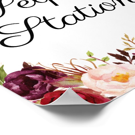 Marsala & Roze Bloemen Huwelijks Selfie Station Bo Poster (Hoek)