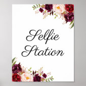 Marsala & Roze Bloemen Huwelijks Selfie Station Bo Poster (Voorkant)