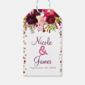 Marsala Roze Bloemig Goud Bourgondië Bruiloftsfees Cadeaulabel (Achterkant)