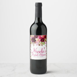 Marsala Roze Bloemig Goud Bourgondië Krachtig Trou Wijn Etiket