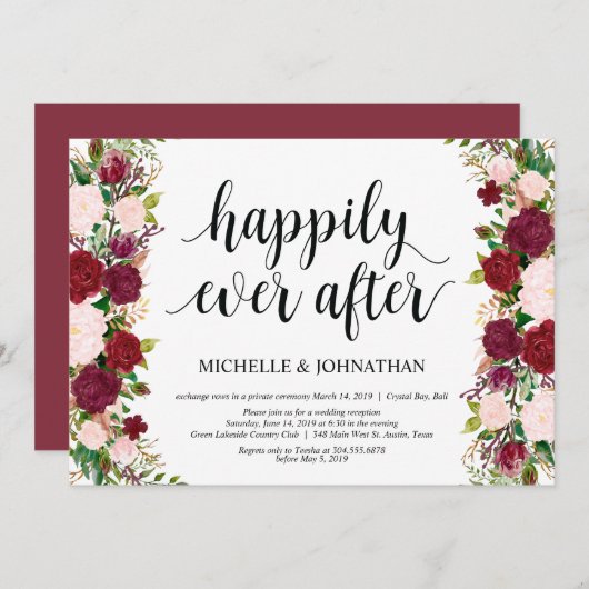 Marsala roze bloemige Happily ever after, Doorlope Kaart (Voorkant / Achterkant)