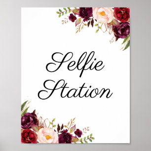 Marsala & Roze Bloemstuk Bruiloft Selfie Station B Poster