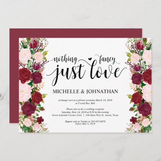 Marsala roze florale bruiloft Ontvanging Kaart (Voorkant / Achterkant)