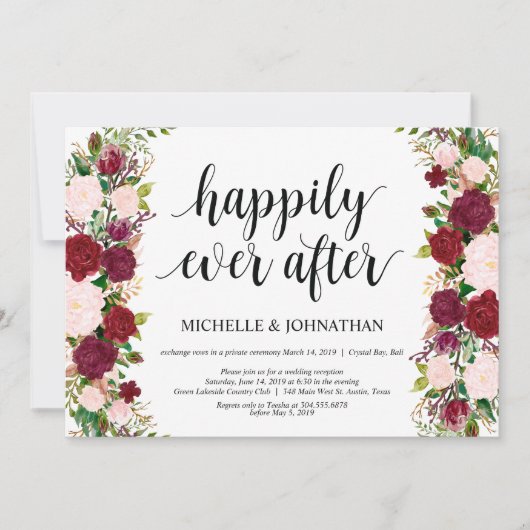 Marsala roze florale bruiloft Ontvanging Kaart (Voorkant)